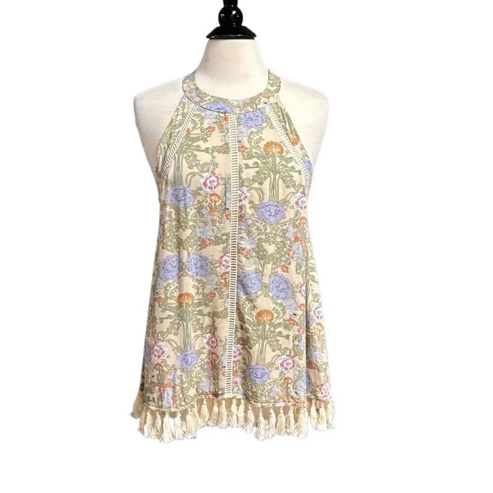 Listicle Women’s Floral Halter Fringe Top Size Medium